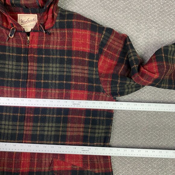 Vintage Woolrich Coat Jacket Women's Large Red Plaid Wool Hooded Full Zip USA - Picture 8 of 14
